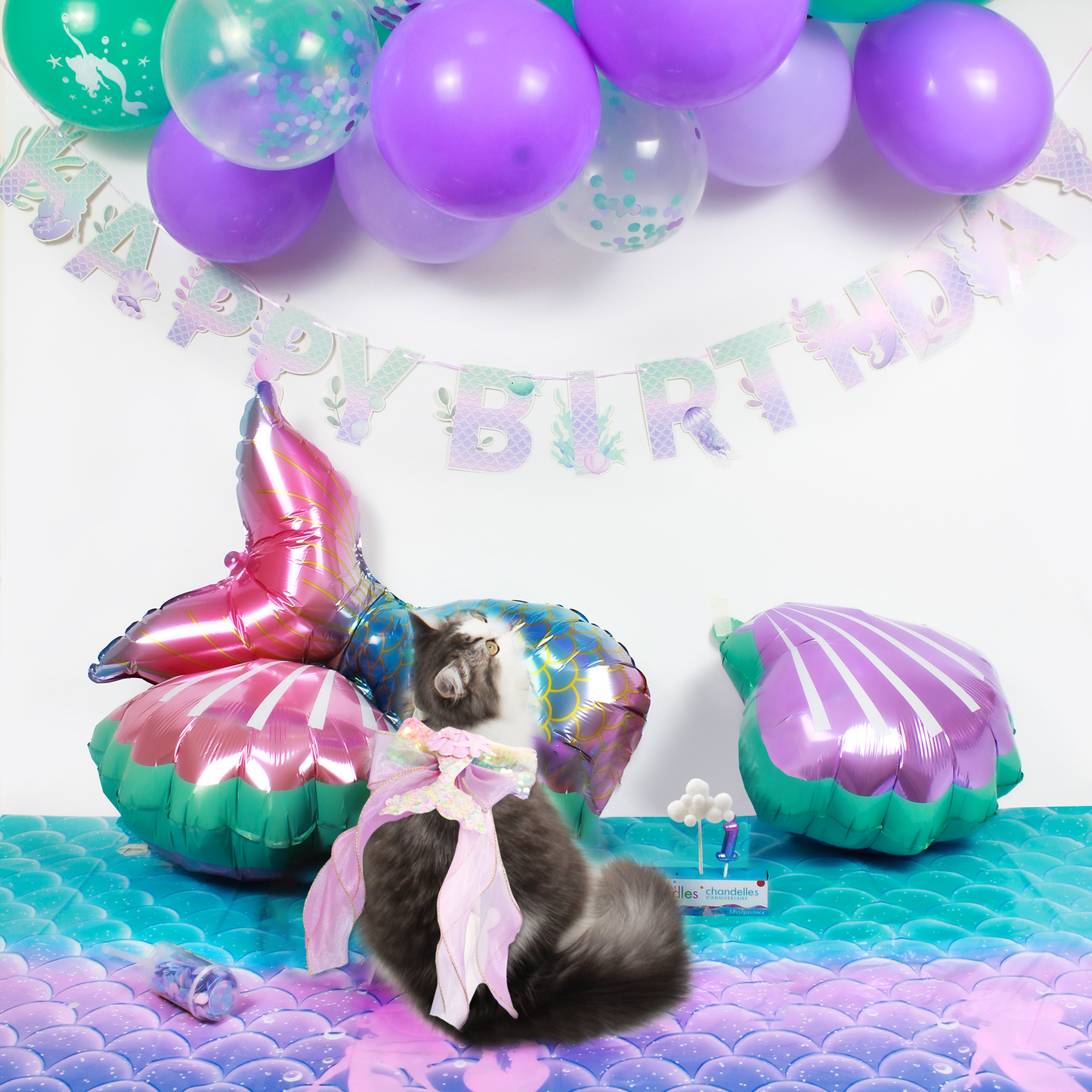 Mermaid Purple Fantasy - Cat and Dog Birthday Party Kit