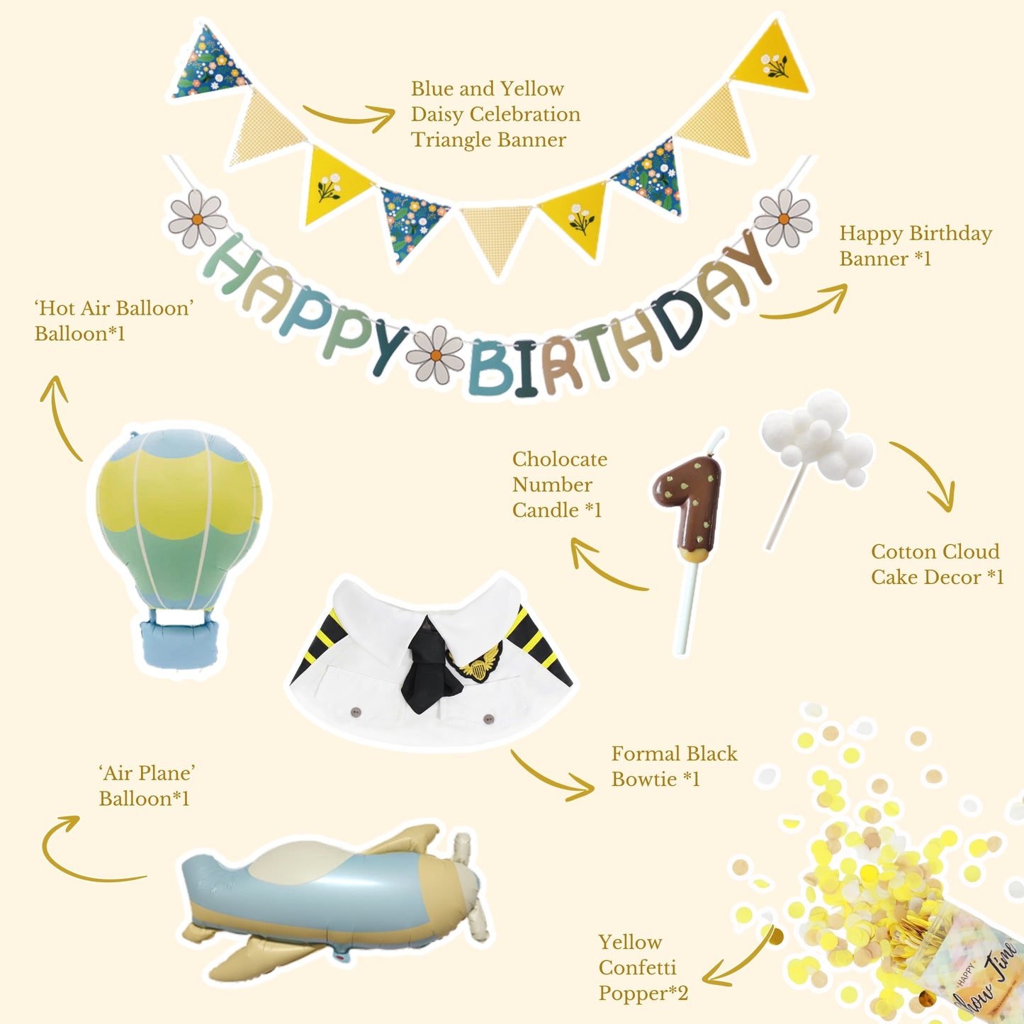 Pilot Yellow Adventure - Cat and Dog Birthday Party Kit