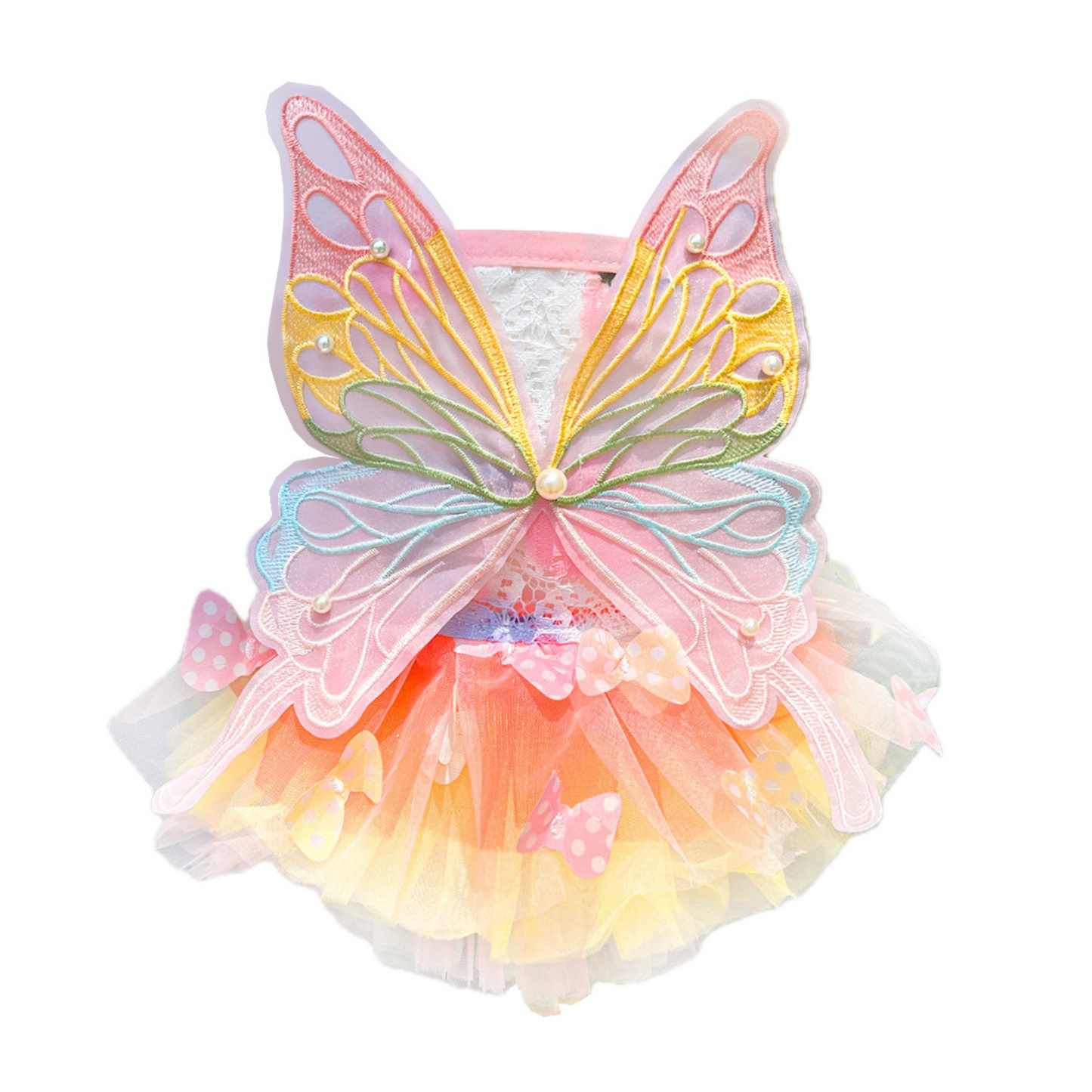 Rainbow Butterfly for Pets – Adjustable Tulle Skirt with Pearl Accents