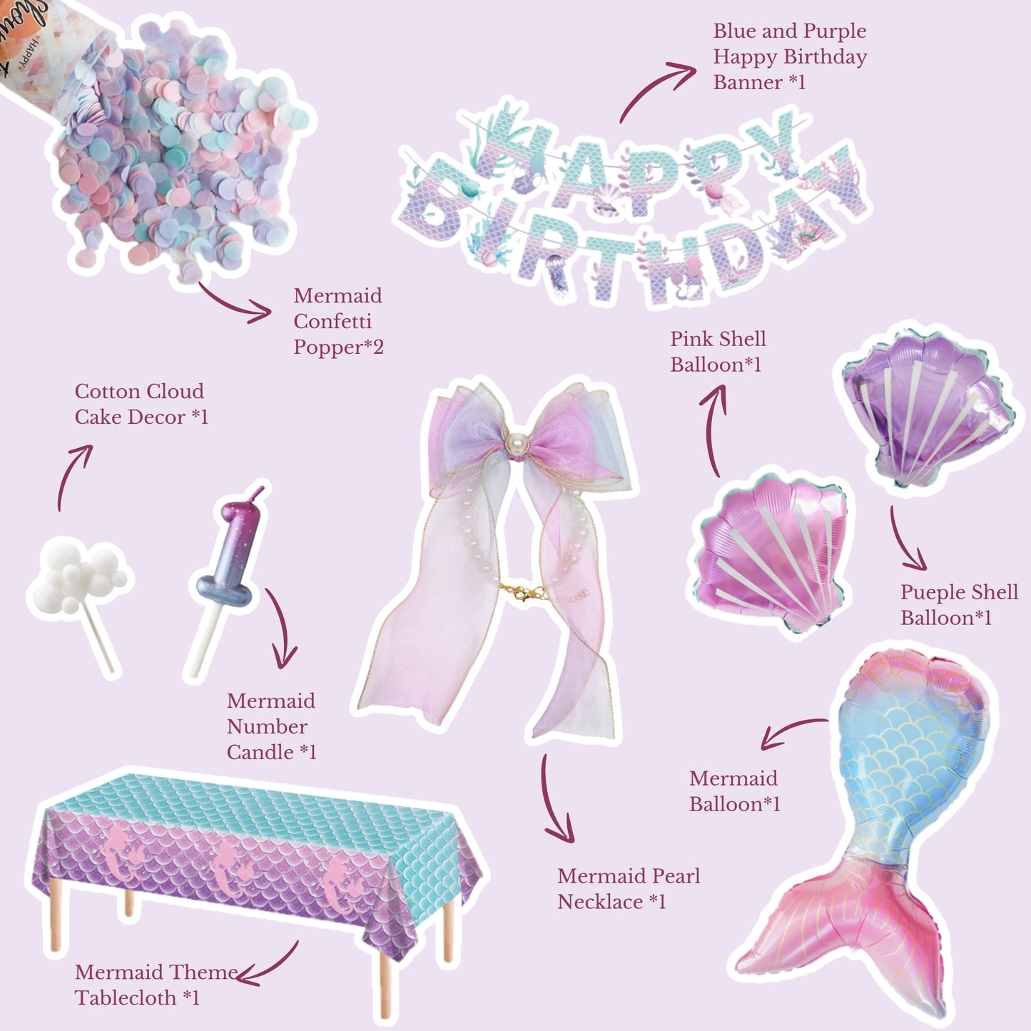 Mermaid Purple Fantasy - Cat and Dog Birthday Party Kit