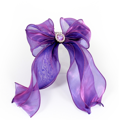 Luxurious Pearl and Rhinestone Silk Ribbon Bow Collar